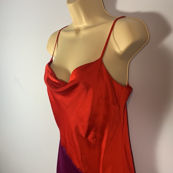 Express red purple satin slip dress cowl neck spaghetti strap diagonal size s - Picture 3 of 10